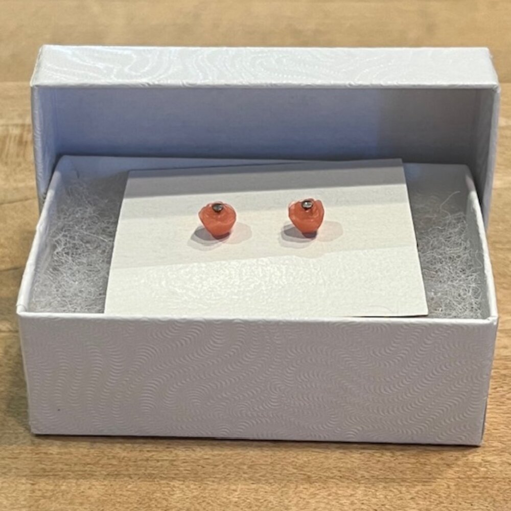 Tiny Carved Stone Rosebud Earrings - Picture 3 of 4